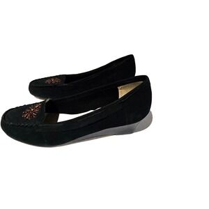 Coldwater Creek Women's Black Beaded‎ Toe Moccasin Wedge Size 10M
